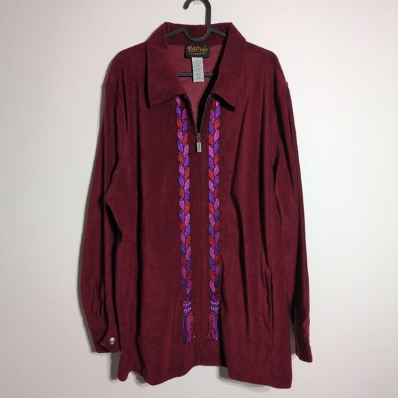 Bob Mackie Jackets & Blazers - Bob Mackie Zippered Jacket 2X Wearable Art Cranberry Embroidery Tassels Lined